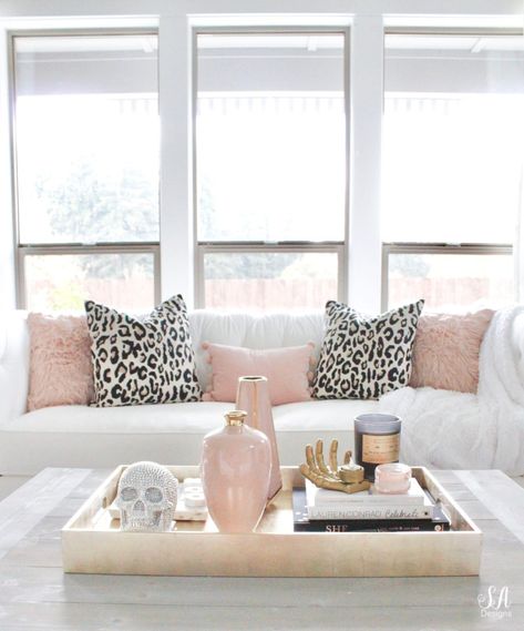 Black White And Pink Living Room Modern, Black Cream And Pink Living Room, Black White And Blush Living Room, Cute College Living Room Apartment Ideas, Leopard Decor Living Room, Black White And Pink Decor, Blush Pink Black And Gold Bedroom, Pink Gold White Living Room, Black White Gray And Blush Pink Living Room