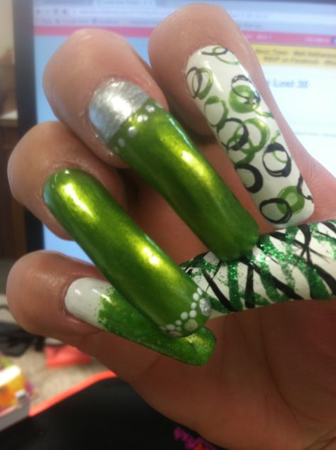 My crazy green mix up. Green Nails, Nail Tips, Being Ugly, Acrylic Nails, Nails, Green, Quick Saves