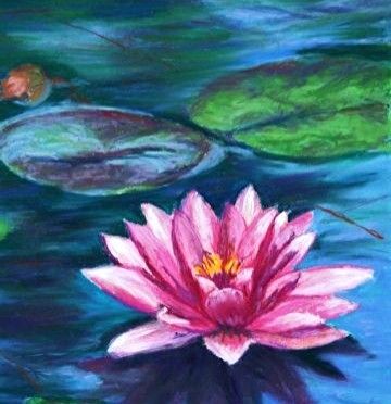 Oil Pastel Lily Pads, Lotus Flower Oil Pastel, Paintings Of Water Lilies, Water Lily Oil Pastel, Waterlily Painting Acrylic, Water Lily Acrylic Painting, Water Lily Painting Acrylic Easy, Lotus Oil Pastel, Water Flowers Drawing