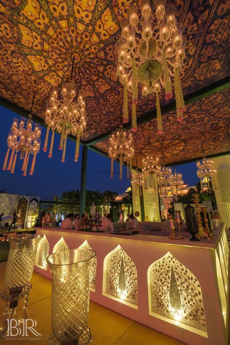 Indian Wedding Bar Decor, Ghazal Night Decoration, Sufi Theme Wedding Decor, Sufi Night Decor Outdoor Weddings, Mughal Theme Wedding Decor, Sufi Theme Decor, Turkish Wedding Decor, Sufi Night Decor, Moroccan Theme Decor