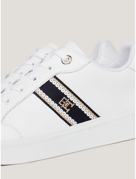 Tommy Hilfiger women's sneaker. The timeless design of these leather cupsole sneakers is elevated by our TH monogram on the contrast webbing side tape.  Material: 100% Leather (fwa). Sneakers Tommy Hilfiger Women, Tommy Hilfiger Sneakers Women, Tommy Hilfiger Shoes Women, Cupsole Sneakers, Tommy Hilfiger Store, Tommy Hilfiger Sneakers, Hilfiger Shoes, Tommy Hilfiger Shoes, Outlet Store