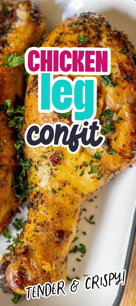 the best chicken leg confit recipe - tender juicy chicken with crispy crunchy skin slowly cooked in oil with harissa! Confit Chicken, Chicken Confit, Confit Recipes, Chicken Leg Recipes, Herb Chicken, Best Chicken, Sauteed Vegetables, Best Chicken Recipes, Frozen Chicken