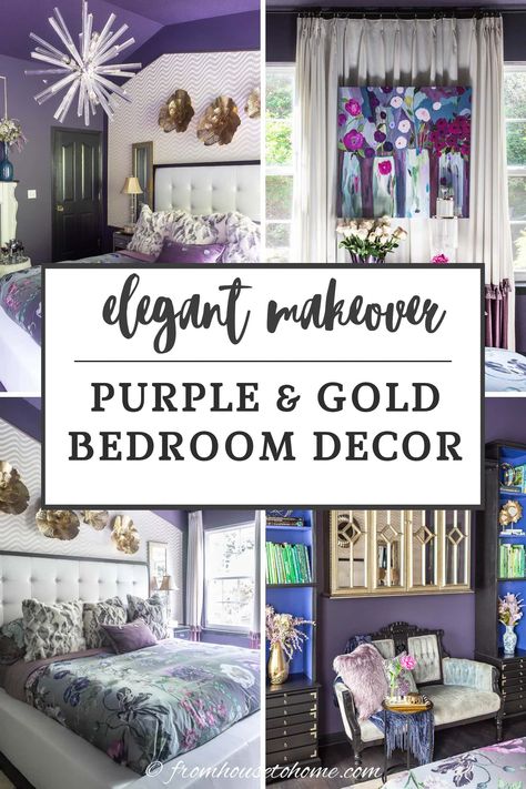 elegant makeover: purple and gold bedroom decor Gold And Purple Bedroom, Purple Bedroom Ideas For Couples, Dark Purple Bedroom Walls, Purple Bedroom Walls, Purple And Gold Bedroom, Purple Bedroom Decor, Gold Bedroom Decor, Purple Bedrooms, Purple Bedroom