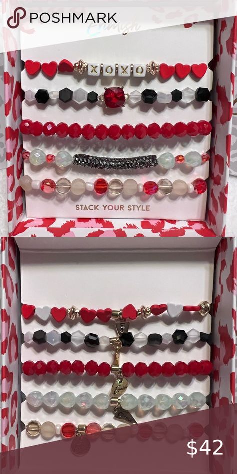 Brand New ERIMISH Bracelets - 5 pc Stack Valentine’s Red, White, and Black Erimish Bracelets, Heishi Bracelets, Heart Bracelets, Heart Bracelet, Girls Best Friend, Red White, White And Black, Shop My, Brand New