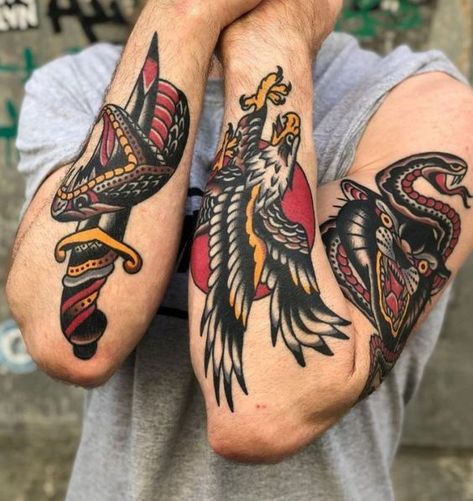 100 Greatest Conventional Tattoos Of All Time - TheTatt- #Tattoos #TheTatt #Time #Traditional Check more at https://howcandothis.com/manstyle/100-greatest-conventional-tattoos-of-all-time-thetatt/ Best Traditional Tattoos, Traditional Sleeves, Old School Tattoo Sleeve, Traditional Dagger Tattoo, Traditional Tattoo Man, Traditional Black Tattoo, Traditional Ideas, Traditional Tattoo Old School, Traditional Tattoo Inspiration