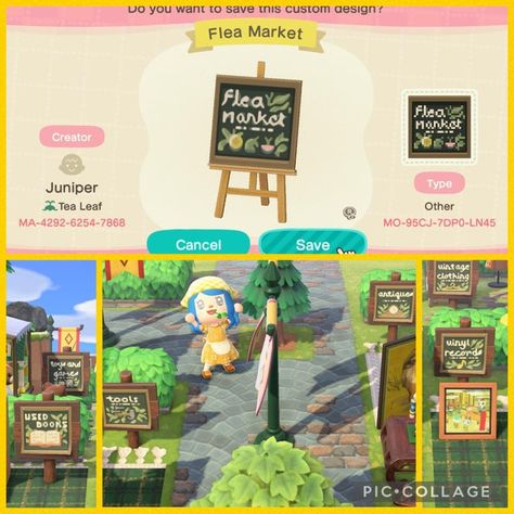 Flea Market Signs, Flea Market Sign, Animal Crossing Custom Designs, Yard Sale Signs, Crossing Sign, Market Sign, Directional Signs, New Animal Crossing, Animal Crossing Game