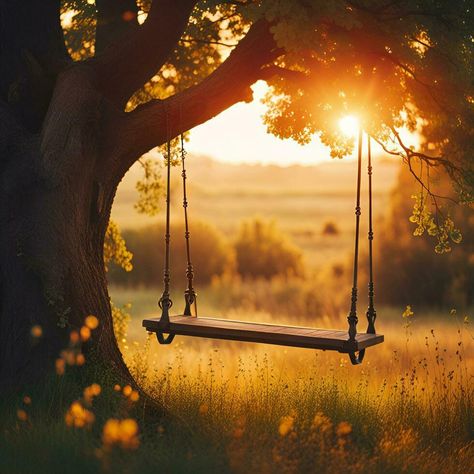 AI generated A swing hanging from a tree at sunset Tree Saw, Wedding People, Search Video, Heart Tree, Cityscape Photos, Logo Banners, Nature Backgrounds, Heart With Arrow, Green Trees