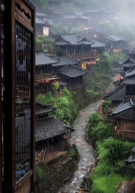 Asian Village Aesthetic, Japanese Rural Village, Asian City Aesthetic, Japanese Village Aesthetic, Japanese Mountain Village, Japanese Mountain House, Ancient China Aesthetic, Japan Countryside, Rural China