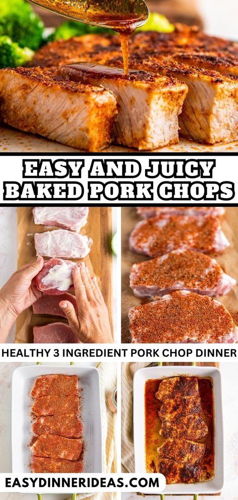 These moist, juicy baked pork chops are made with just 3 simple ingredients: tender pork, creamy mayonnaise, and smoky pork rub. So good! Juicy Baked Pork Chops, Baked Boneless Pork Chop Recipes, Pork Loin Chops Recipes, Baked Boneless Pork Chops, Oven Pork Chops, Easy Baked Pork Chops, Boneless Pork Chop Recipes, Bbq Pork Chops, Easy Pork Chops