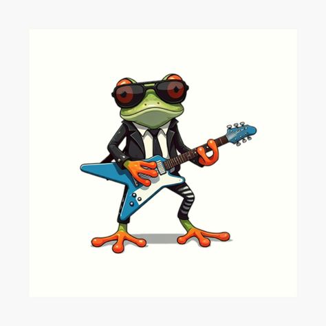 Get my art printed on awesome products. Support me at Redbubble #RBandME: https://www.redbubble.com/i/art-print/A-cool-frog-playing-guitar-electric-by-Coollzone/165633163.1G4ZT?asc=u Playing Guitar Electric, Frog Playing Guitar, Cool Frog, Electric Art, Guitar Electric, Playing Guitar, Electric Guitar, My Art, Awesome Products