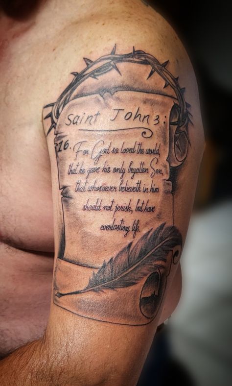 Script tattoo Scroll Bible Verse Tattoo, Declaration Of Independence Tattoo, Scroll Tattoo For Men, Bible Scripture Tattoos, Scroll Tattoo, Scroll Tattoos, Scripture Tattoos, Black Haircut, Bible Verse Tattoos