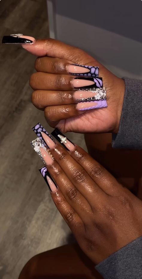 Purple Nail Designs Acrylic, Fye Nails, Birthday Nail, Long Acrylic Nail Designs, Hard Nails, Duck Nails, Blue Acrylic Nails, Nail Room, White Acrylic Nails