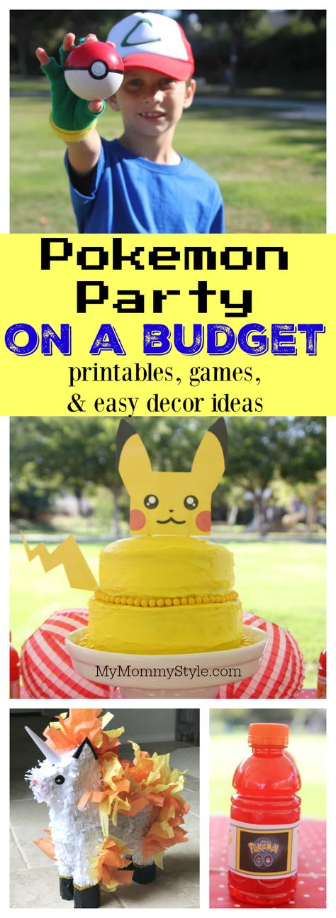 Pokemon Party On a Budget - My Mommy Style Pokemon Pinata, Pokemon Party Decorations, Diy Pokemon, Pokemon Themed Party, Pokemon Crafts, Pokémon Birthday, Pikachu Cake, Pokémon Party, Party On A Budget