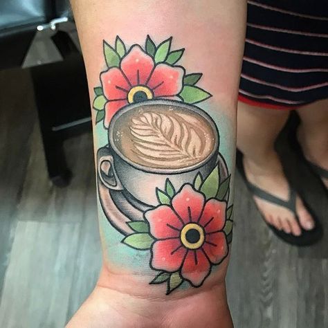 French Press Tattoo, Latte Art Tattoo, Coffee Cup Tattoo, Common Tattoos, Cup Tattoo, P Tattoo, Coffee Tattoo, Coffee Tattoos, Theme Tattoo