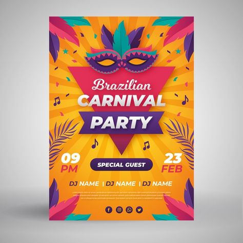 Carnival Flyer, Carnival Design, Brazilian Carnival, Theme Carnaval, Print Design Template, Rio Carnival, Carnival Party, Party Flyer, Modern Graphic Design