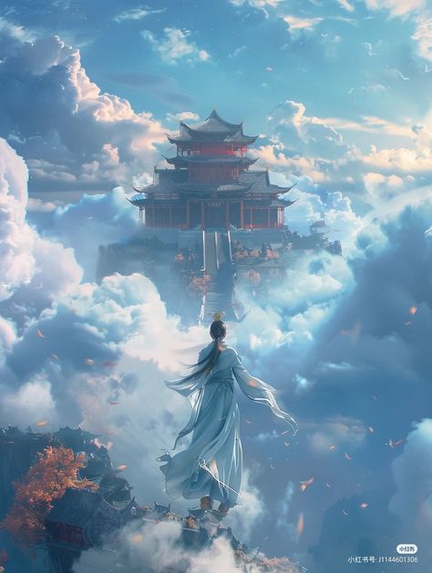 Asian Palace Fantasy Art, Asia Fantasy Art, Chinese Palace Fantasy Art, Xianxia Aesthetic, Japan Palace, Asian Fantasy Art, Chinese Palace, Chinese Picture, Alien Aesthetic