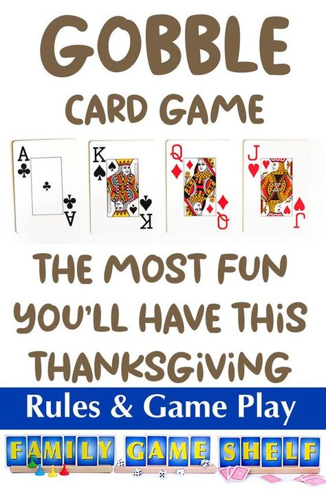 Have a blast this Thanksgiving with the card game Gobble. Simple to play and a side splitting good time. Thanksgving will never be the same. Get the rules and learn how to play to make this Thanksgiving the best one ever. Game Shelf, Turkey Games, Thanksgiving Gathering, Family Card Games, Fun Card Games, Card Games For Kids, Family Fun Night, Family Party Games, Thanksgiving Card