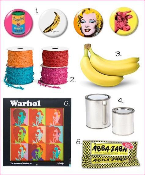 DIY / Andy Warhol Pop Art Party Decoration, Andy Warhol Pictures, Black Dishes, Modern Dinnerware Sets, Pop Art Party, Dance Themes, Modern Dinnerware, Party Hostess, Art Birthday Party