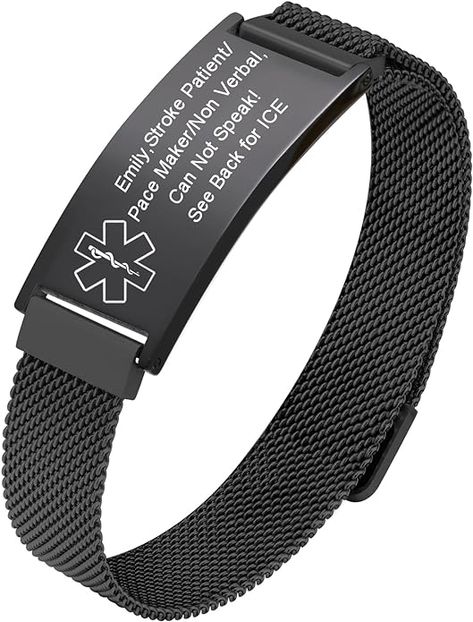 Amazon.com: VNOX Medical Alert Id Bracelet for Women - Custom Engraved Medical Alert Bracelets for Men Women Elderly Dementia Stainless Steel Wrist Band Emergency Bracelets,Personalized Life Alert Bracelet,: Clothing, Shoes & Jewelry Medical Alert Bracelet Womens, Emergency Bracelet, Life Alert, Medical Alert Bracelet, Medical Id Bracelets, Medical Jewelry, Mens Life, Medic Alert Bracelets, Medical Bracelet