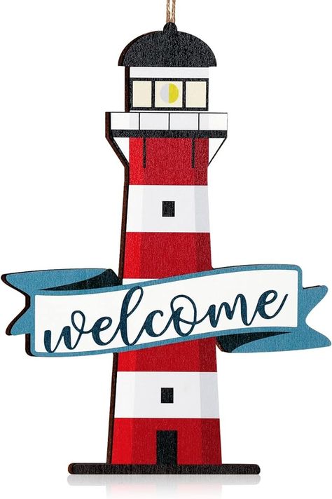 Amazon.com: Welcome Sign Wood Decor for Front Door Summer Decorative Signs Plaques Tropical Wooden Hanging Sign Hawaiian Themed Wreath Door Sign Door Decorations Hanger (Lighthouse) : Home & Kitchen Lighthouse Door Decoration, Ship Door Decoration Ideas, Door Hangers For Cruise Ship, Welcome Sign Front Door Nautical, Welcome Aboard Sign Nautical Theme, Welcome Sign Wood, Hawaiian Decor, Wreath Door, Sign Ideas