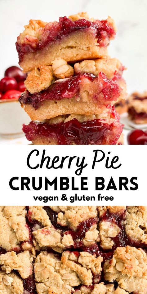 Vegan Cherry Pie, Cherry Pie Crumble, 100 Calorie Recipes, Oatmeal Crumble Topping, Oatmeal Crumble, Cherry Pie Bars, Cherry Crumble, Cherry Filling, Pie Crumble