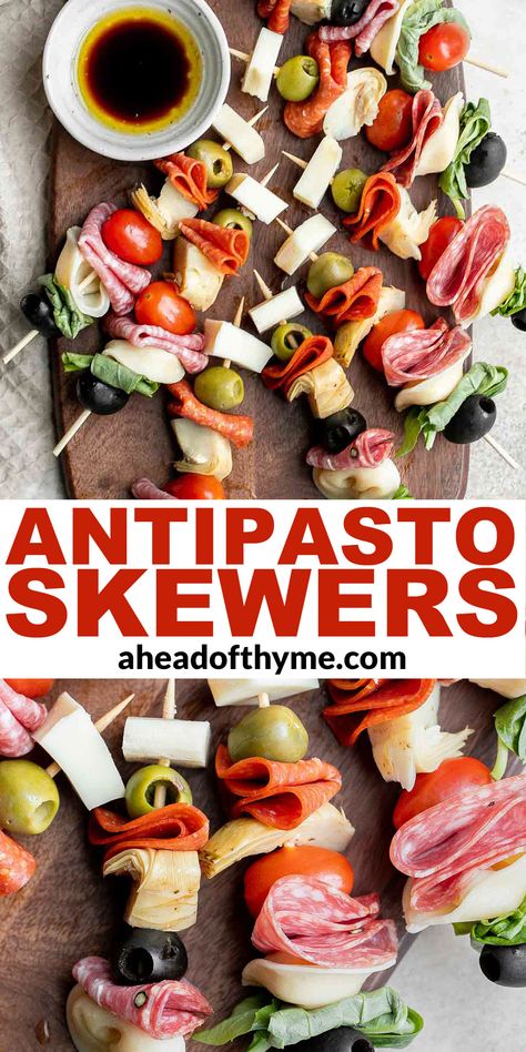 Antipasto Skewers Antipasto Salad Skewers, Salad Skewers Appetizers, Antipasto Salad Platter, Snack Skewers, Appetizer On Skewers, Appetizer Recipes Skewers, Kabob Appetizers, Tortellini Kabobs, Antipasti Skewers