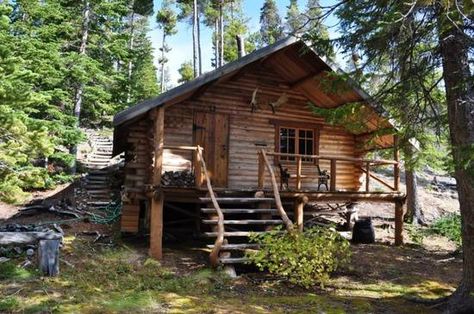 Hand-built log cabin A Cabin In The Woods, Log Cabin Ideas, Forest Cottage, Small Log Cabin, Cozy Cabins, Country Cabin, Tiny Cabins, Getaway Cabins, Cottage Cabin