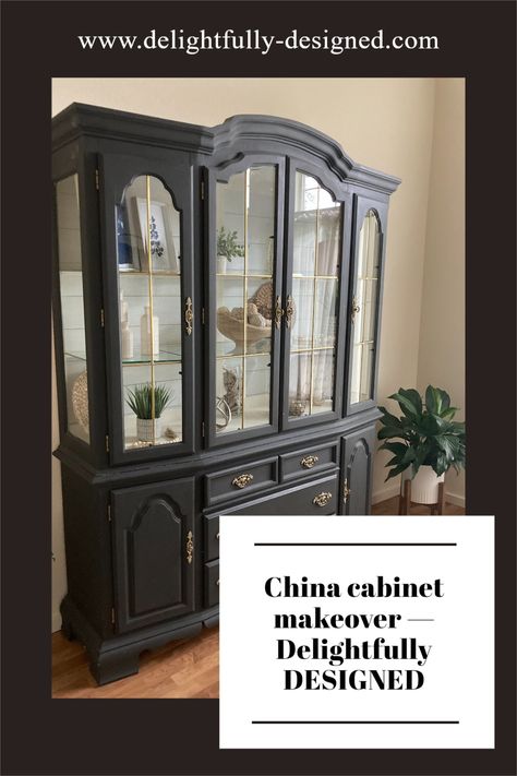 Chalk Paint China Cabinet, Diy China Cabinet Makeover, Paint China Cabinet, Painted China Cabinet Ideas, Diy China Cabinet, Using Peel And Stick Wallpaper, Refinished China Cabinet, Curio Cabinet Makeover, China Cabinet Painted