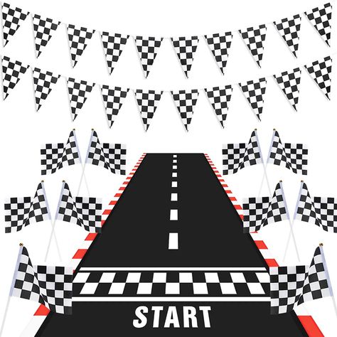 Car Party Decorations, Racing Car Party, Race Car Party Decorations, Blaze Birthday Party, Black And White Flag, Blaze Birthday, Race Car Themes, Car Themed Parties, Car Birthday Theme