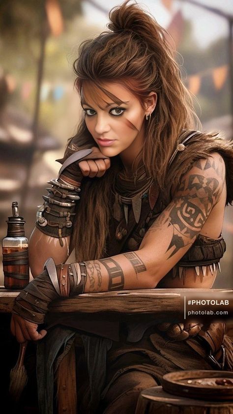 Warrior Female Tattoo, Dnd Barbarian Woman, Barbarian Woman Art, Female Barbarian, Barbarian Woman, Female Warrior Tattoo, Viking Warrior Woman, Viking Women, Viking Warrior