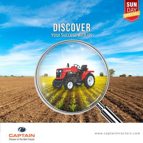 Discover your success with us.   #sundayspecial #farm #success #india #tractor #captaintractors Tractor Ads Creative, Farm Creative Ads, Agriculture Ads, Hydroponics Farm, Folder Cover Design, Travel Advertising Design, Agriculture Design, My Own Worst Enemy, Travel Advertising