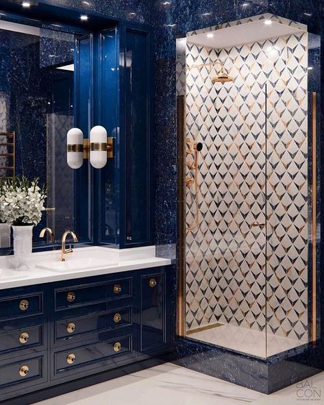 Bad Design, Bathroom Design Luxury, Blue Bathroom, Bathroom Designs, Bathroom Style, Beautiful Bathrooms, Blue And Gold, Dream Home Design, Best Interior