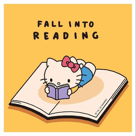 Sanrio Reading Book, Sanrio Reading, Hello Kitty Reading, Fall Into Reading, Hello Kitty Book, Hello Kitty Vans, Kitty Pictures, Forever Book, Kitty Art