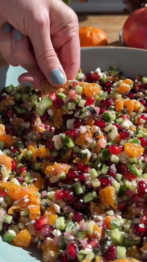 Cucumber Pomegranate Tangerine Salad, Chopped Winter Fruit Salad, Diced Fruit Salad, Finely Chopped Salad, Scoopable Salad, Pickled Red Onion Recipe, Tangerine Salad, Sumac Dressing, Pickled Red Onion