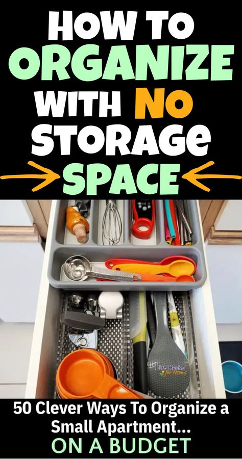 Small Apartment Storage Ideas - 50 Ways To Organize With NO Storage Space Small Apartment Kitchen Storage Ideas, Seriously Organized, Apartment Hacks Organizing, Clever Storage Ideas, Small Apartment Organization, Small Apartment Storage, Storage Hacks Diy, Cheap Organization, Space Organization