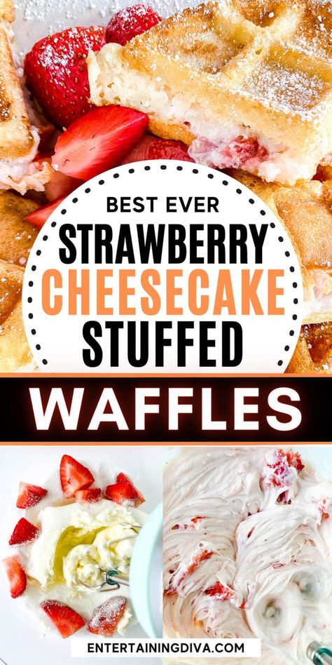 Stuffed Waffles Recipe, Strawberries And Cream Cheese, Belgian Waffle Mix, Stuffed Waffles, Strawberry Cream Cheese Filling, Entertaining Desserts, Brunch Celebration, Cheese Waffles, Waffle Maker Recipes