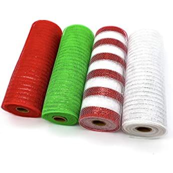 RUSPEPA Deco Poly Mesh Ribbon - 15cm x 9.14m Each Roll - Metallic Foil Red/Pink/Fuschia/White Set for Wreaths, Swags and Decorating - 4 Pack: Amazon.co.uk: Kitchen & Home Tulle Wreath Diy, Bows Wreaths, Deco Mesh Garland, Diy Natal, Making Bows, Easy Diy Wreaths, Gift Wrap Ribbon, Deco Mesh Ribbon, Ribbon On Christmas Tree