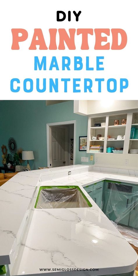 Learn how to paint a countertop to look like marble. Update your tired laminate countertop for $200 in just a weekend with this DIY project. Painted Countertops Diy, Countertop Redo, Countertop Makeover, Laminate Countertop, Painting Laminate, Painting Countertops, Diy Marble, Vintage Inspired Decor, Diy Countertops