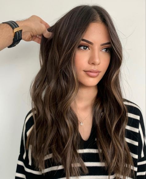 Fair Skin Bayalage Hair, Dark Hair With Low Maintenance Highlights, Medium Length Dark Brown Hair Balayage, Teasy Lights Brunette, Lived In Brunette, Sombre Hair, Brown Hair Looks, Color Balayage, Brown Hair Inspo