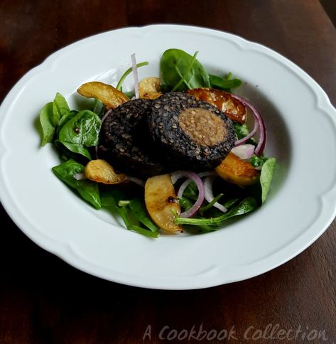 Warm Black Pudding and Apple Salad - A Cookbook Collection Black Pudding Recipe, Sauteed Apples, Apple Salad Recipe, Apples Recipes, Starter Dishes, Soft Boiled Egg, Apple Salad Recipes, Apple Puff Pastry, Caramelised Apples