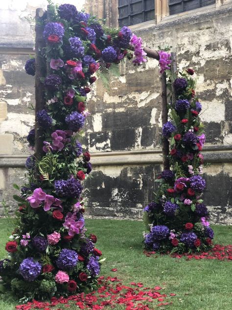 Purple Archway Wedding, Archway Flowers, Floral Entrance, Purple Hydrangea Wedding, Flower Archway, Hydrangea Pink, Event Entrance, Butterfly Orchid, Floral Arch Wedding