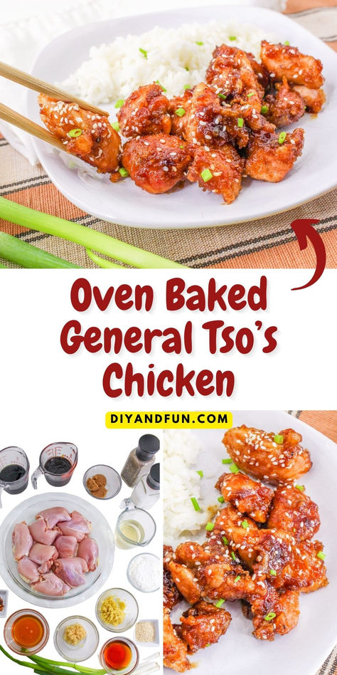 Oven Baked General Tso’s Chicken, Chicken Bites Oven, General Tao Chicken, Easy General Tso Chicken, Baked Chicken Recipes Oven, Golo Recipes, General Tso's Chicken, Chinese Chicken Recipes, Tso Chicken, Asian Chicken Recipes