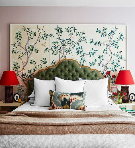 Wallpaper is a great way to layer character and personality into your home🏡 Here, installed framed panels of Gracie chinoiserie wallpaper offset a rich tufted green  headboard upholstered in linen.  #TransformationTuesday #bedroomdesign #bedroomgoals #DesignTip #interiordesign #luxurydesign #designinspiration #homedecor #thoselamps #thatheadboard #stylemyspace #trinispacestylist #trinidadinteriordesigner #DesignIsNotMyCareerDesignIsMyLifestyle Coastal Bathroom, Old Apartments, Remodel Bedroom, Easy Home Decor, Wallpaper Panels, Beautiful Interiors, Of Wallpaper, Dining Room Decor, The Space