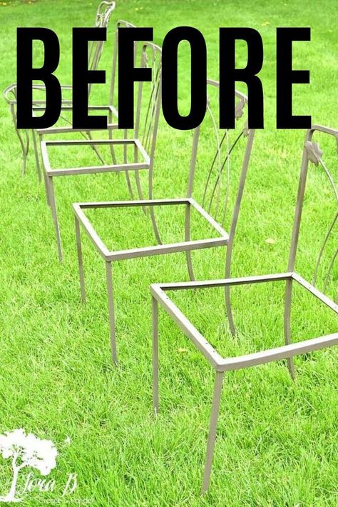 Redo Dining Chairs, Patio Chairs Makeover, Metal Patio Chairs, Metal Outdoor Chairs, Garden Chairs Metal, Metal Frame Chair, Chair Redo, Wrought Iron Chairs, Metal Outdoor Furniture