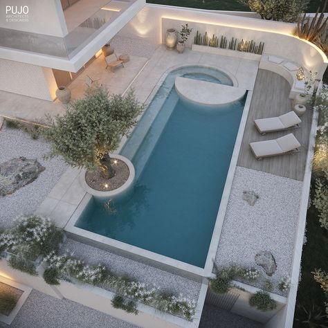 CASA LINDA EXTERIOR :: Behance Hotel Pool Area Design, Modern Rectangular Pool, Pool Detail, Pool Design Plans, Pool Design Modern, Piscina Rectangular, Dream Backyard Pool, Villa Pool, Pool Landscape Design