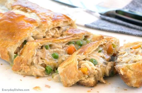 Chicken Pot Pie Stromboli Recipe - Everyday Dishes Stromboli Recipe, Turkey Pot Pie, Chicken Pie, Everyday Dishes, Chicken Pot, Chicken Pot Pie, A Chicken, Pot Pie, Rotisserie Chicken