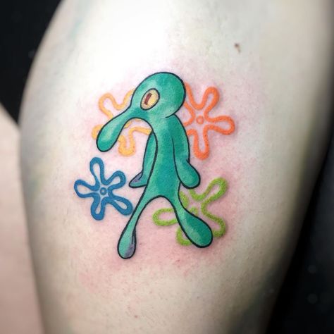 𝕾𝖙𝖊𝖋𝖆𝖓𝖎𝖊 𝕽𝖔𝖘𝖊 𝕽𝖊𝖌𝖓𝖎𝖊𝖗 on Instagram: “If I’m lucky, Mr Talent will rub his tentacles all over my art. #spongebob #boldnbrash #spongebobtattoo #tattoo #femaletattooartist…” Bold And Brash Squidward Tattoo, Wow Wow Wubbzy Tattoo, Traditional Spongebob Tattoo, Gary Spongebob Tattoo, Spongebob Theme Tattoo, Nickelodeon Tattoos, Sponge Bob Tattoo, Spongebob Jellyfish Tattoo, Doodle Bob Tattoo