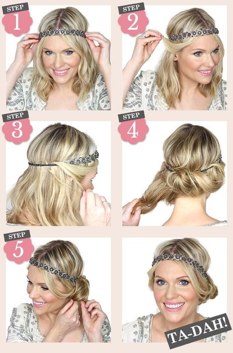 1920 Easy Hairstyles, Gatsby Theme Hairstyles, 1920s Headband Hairstyle, 20s Flapper Hair Long, Roaring 20s Makeup Hairstyles, 1920s Women’s Hairstyles, 1920 Gatsby Hairstyles, Roaring 20s Party Hairstyle, Roaring 20s Womens Hair