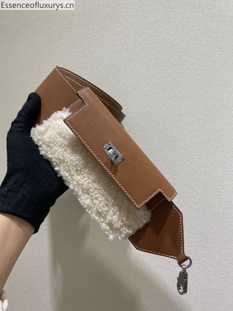 Hermes Kelly Pocket Swift Leather Shoulder Bag Strap with Shearling Brown Hermes Kelly Pocket Belt, Hermes Kelly Brown, Hermes Kelly 28 Ostrich, Hermes Mini Kelly Ostrich, Hermes Kelly To Go Wallet, Hermes Belt, Brown Box, Bag Straps, Leather Shoulder Bag