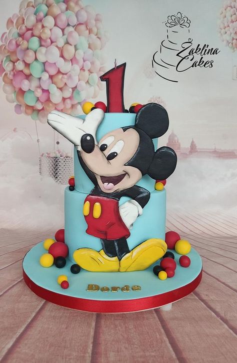 Baby Mickey Mouse Cake, 1st Birthday Cake Designs, Mickey Birthday Cakes, Γενέθλια Mickey Mouse, Mickey Cake, Mickey Mouse Bday, Mickey Mouse Themed Birthday Party, Mickey Mouse Decorations, Mickey Mouse First Birthday